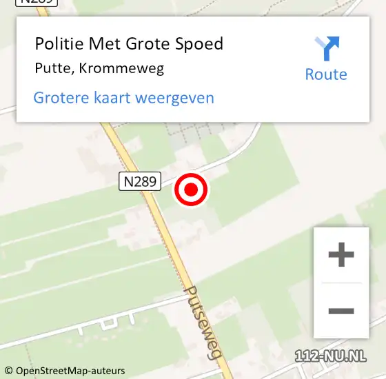 Locatie op kaart van de 112 melding: Politie Met Grote Spoed Naar Putte, Krommeweg op 24 september 2023 15:38
