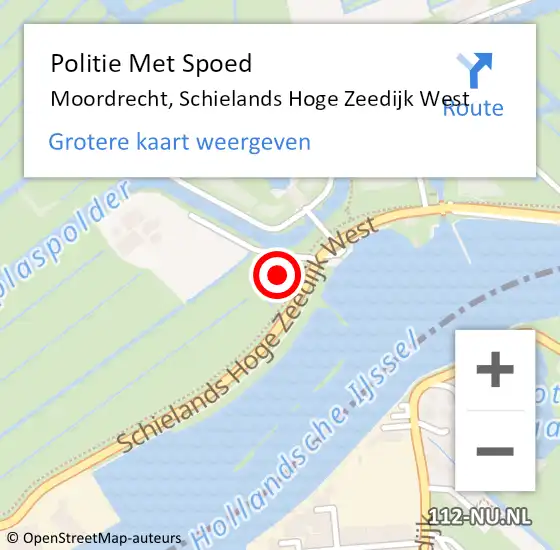 Locatie op kaart van de 112 melding: Politie Met Spoed Naar Moordrecht, Schielands Hoge Zeedijk West op 24 september 2023 16:09