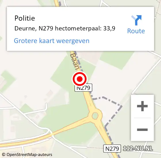 Locatie op kaart van de 112 melding: Politie Deurne, N279 hectometerpaal: 33,9 op 24 september 2023 16:24