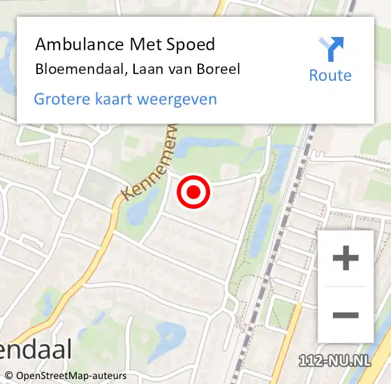 Locatie op kaart van de 112 melding: Ambulance Met Spoed Naar Bloemendaal, Laan van Boreel op 24 september 2023 16:43