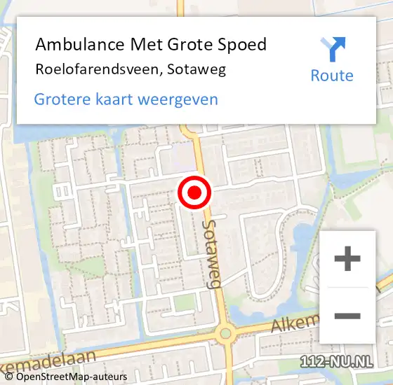 Locatie op kaart van de 112 melding: Ambulance Met Grote Spoed Naar Roelofarendsveen, Sotaweg op 24 september 2023 16:43