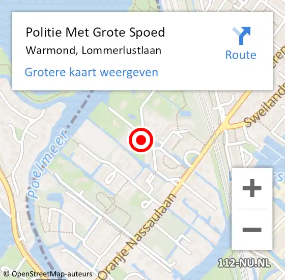 Locatie op kaart van de 112 melding: Politie Met Grote Spoed Naar Warmond, Lommerlustlaan op 24 september 2023 17:15