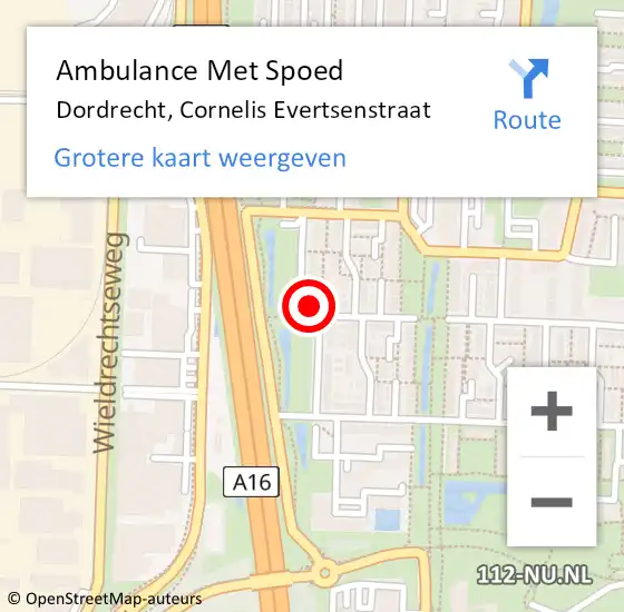 Locatie op kaart van de 112 melding: Ambulance Met Spoed Naar Dordrecht, Cornelis Evertsenstraat op 24 september 2023 17:48