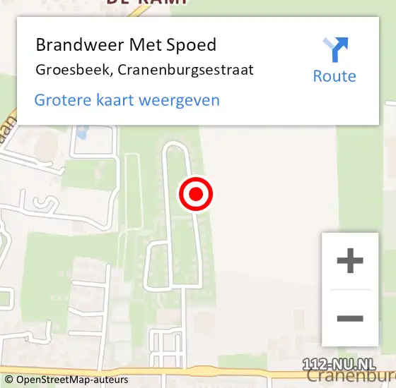 Locatie op kaart van de 112 melding: Brandweer Met Spoed Naar Groesbeek, Cranenburgsestraat op 24 september 2023 18:49