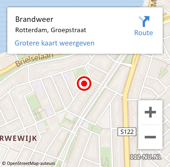 Locatie op kaart van de 112 melding: Brandweer Rotterdam, Groepstraat op 24 september 2023 19:01