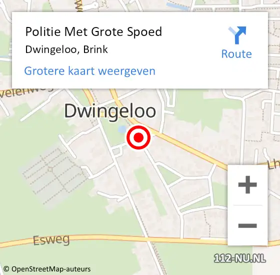 Locatie op kaart van de 112 melding: Politie Met Grote Spoed Naar Dwingeloo, Brink op 24 september 2023 19:10