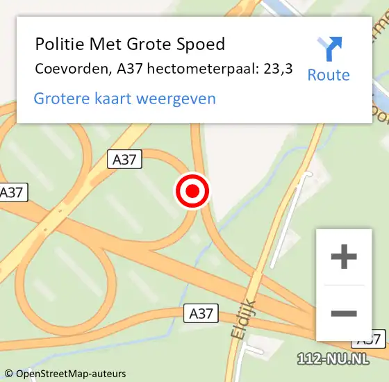 Locatie op kaart van de 112 melding: Politie Met Grote Spoed Naar Coevorden, A37 hectometerpaal: 23,3 op 24 september 2023 19:20