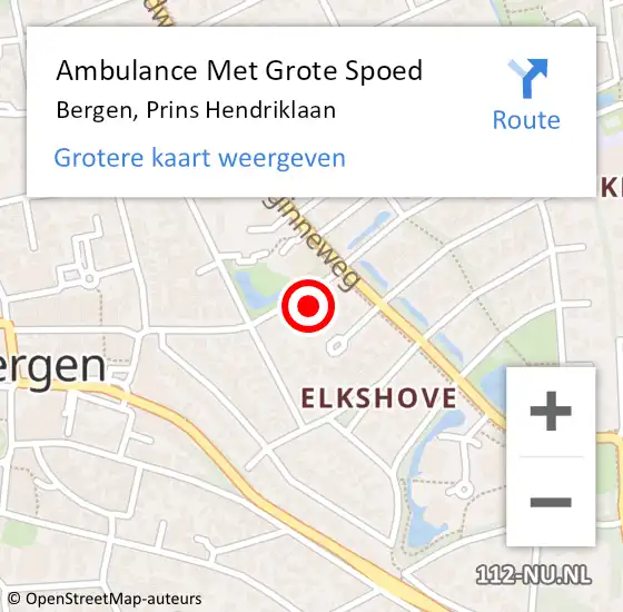 Locatie op kaart van de 112 melding: Ambulance Met Grote Spoed Naar Bergen, Prins Hendriklaan op 24 september 2023 19:59