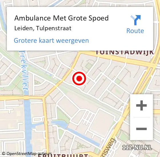 Locatie op kaart van de 112 melding: Ambulance Met Grote Spoed Naar Leiden, Tulpenstraat op 24 september 2023 20:09