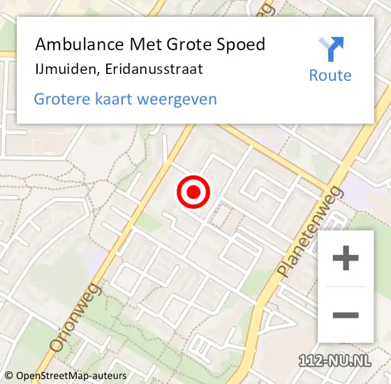 Locatie op kaart van de 112 melding: Ambulance Met Grote Spoed Naar IJmuiden, Eridanusstraat op 24 september 2023 20:30