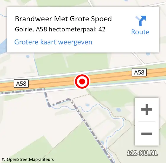 Locatie op kaart van de 112 melding: Brandweer Met Grote Spoed Naar Goirle, A58 hectometerpaal: 42 op 24 september 2023 20:58