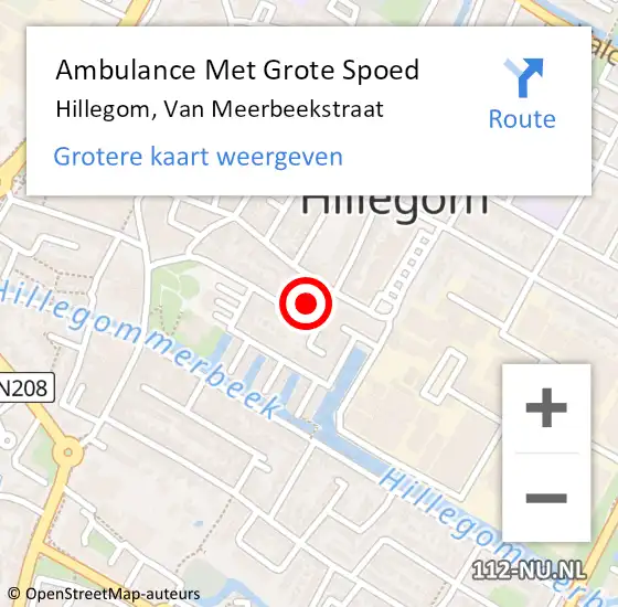 Locatie op kaart van de 112 melding: Ambulance Met Grote Spoed Naar Hillegom, Van Meerbeekstraat op 24 september 2023 21:09