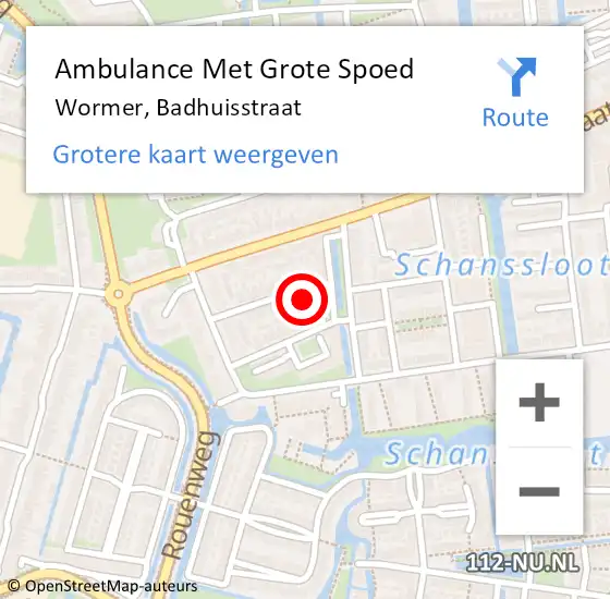 Locatie op kaart van de 112 melding: Ambulance Met Grote Spoed Naar Wormer, Badhuisstraat op 24 september 2023 23:34