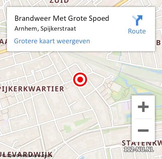 Locatie op kaart van de 112 melding: Brandweer Met Grote Spoed Naar Arnhem, Spijkerstraat op 24 september 2023 23:39