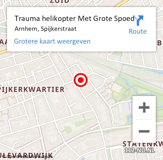 Locatie op kaart van de 112 melding: Trauma helikopter Met Grote Spoed Naar Arnhem, Spijkerstraat op 24 september 2023 23:41