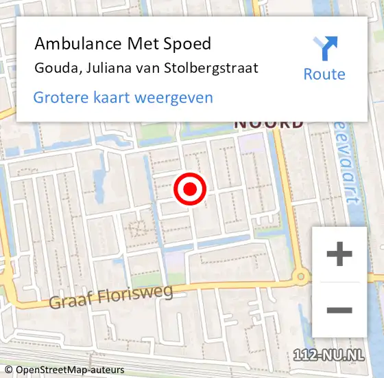 Locatie op kaart van de 112 melding: Ambulance Met Spoed Naar Gouda, Juliana van Stolbergstraat op 24 september 2023 23:46