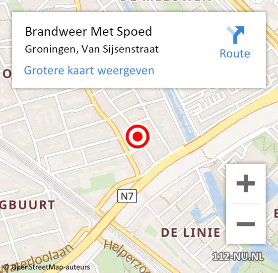 Locatie op kaart van de 112 melding: Brandweer Met Spoed Naar Groningen, Van Sijsenstraat op 24 september 2023 23:56