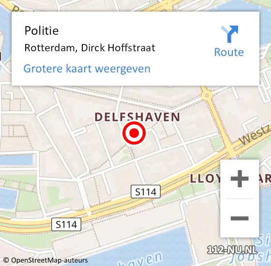 Locatie op kaart van de 112 melding: Politie Rotterdam, Dirck Hoffstraat op 25 september 2023 03:05