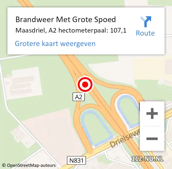 Locatie op kaart van de 112 melding: Brandweer Met Grote Spoed Naar Maasdriel, A2 hectometerpaal: 107,1 op 25 september 2023 07:43