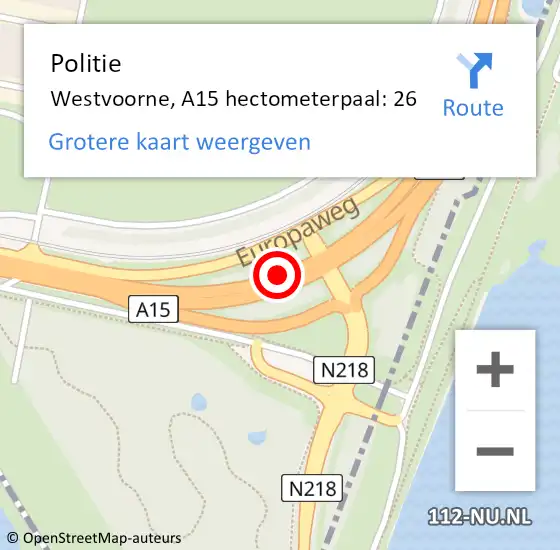 Locatie op kaart van de 112 melding: Politie Westvoorne, A15 hectometerpaal: 26 op 25 september 2023 08:14