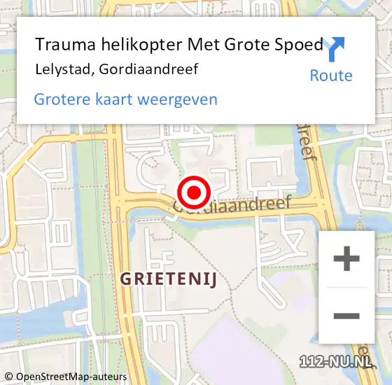 Locatie op kaart van de 112 melding: Trauma helikopter Met Grote Spoed Naar Lelystad, Gordiaandreef op 25 september 2023 08:17