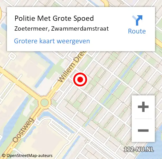Locatie op kaart van de 112 melding: Politie Met Grote Spoed Naar Zoetermeer, Zwammerdamstraat op 25 september 2023 08:29