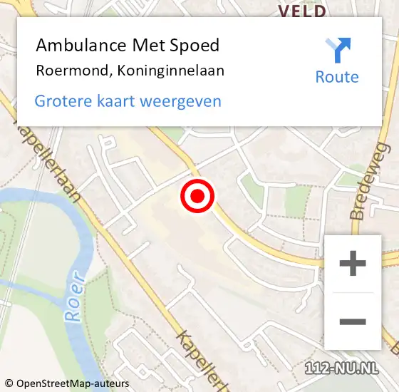 Locatie op kaart van de 112 melding: Ambulance Met Spoed Naar Roermond, Koninginnelaan op 25 september 2023 08:40