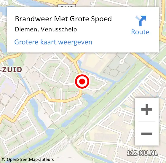 Locatie op kaart van de 112 melding: Brandweer Met Grote Spoed Naar Diemen, Venusschelp op 25 september 2023 09:07