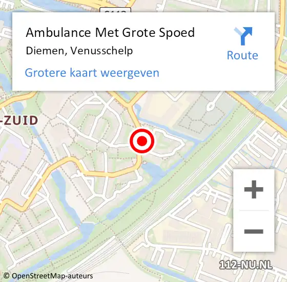 Locatie op kaart van de 112 melding: Ambulance Met Grote Spoed Naar Diemen, Venusschelp op 25 september 2023 09:07