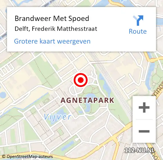 Locatie op kaart van de 112 melding: Brandweer Met Spoed Naar Delft, Frederik Matthesstraat op 25 september 2023 09:16