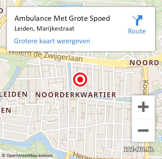 Locatie op kaart van de 112 melding: Ambulance Met Grote Spoed Naar Leiden, Marijkestraat op 25 september 2023 09:18
