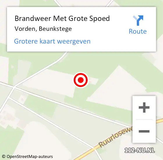 Locatie op kaart van de 112 melding: Brandweer Met Grote Spoed Naar Vorden, Beunkstege op 25 september 2023 09:26