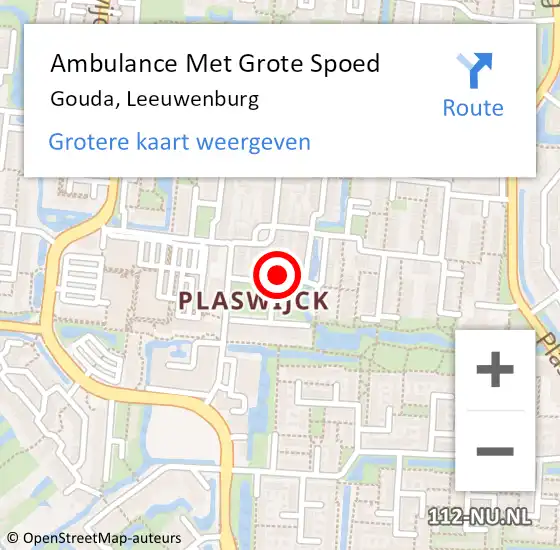 Locatie op kaart van de 112 melding: Ambulance Met Grote Spoed Naar Gouda, Leeuwenburg op 25 september 2023 10:04