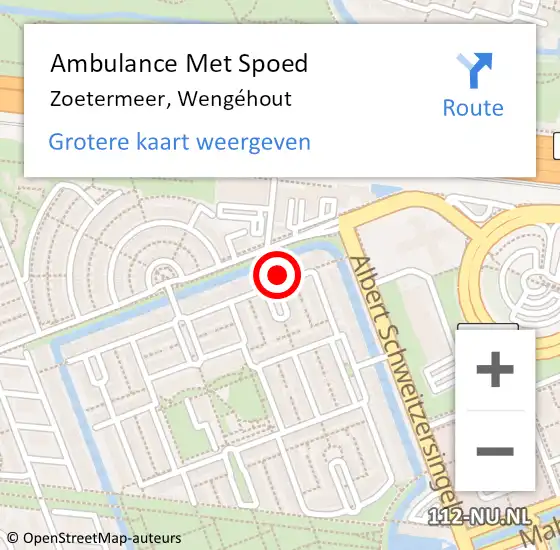 Locatie op kaart van de 112 melding: Ambulance Met Spoed Naar Zoetermeer, Wengéhout op 25 september 2023 10:04