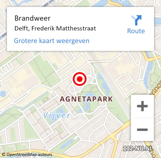 Locatie op kaart van de 112 melding: Brandweer Delft, Frederik Matthesstraat op 25 september 2023 10:32