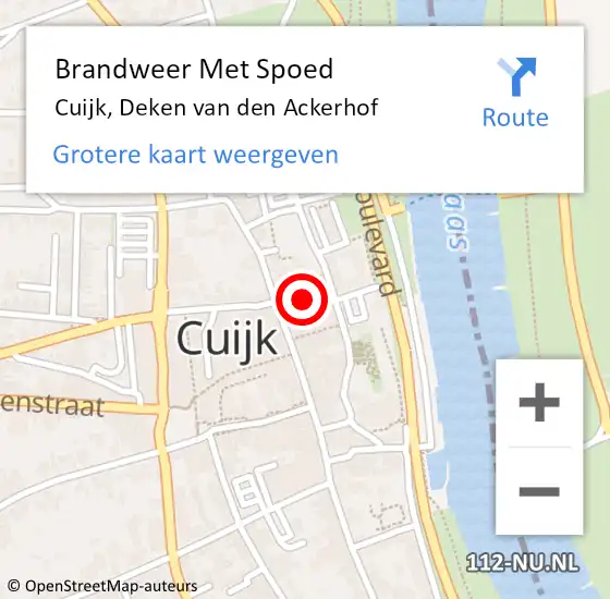 Locatie op kaart van de 112 melding: Brandweer Met Spoed Naar Cuijk, Deken van den Ackerhof op 25 september 2023 10:49