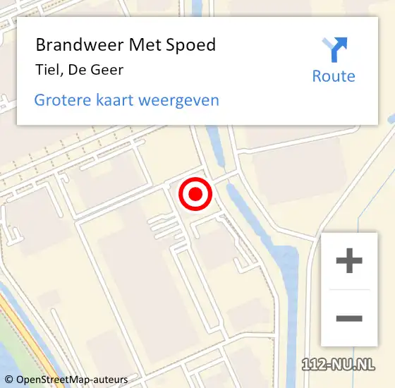 Locatie op kaart van de 112 melding: Brandweer Met Spoed Naar Tiel, De Geer op 25 september 2023 11:00