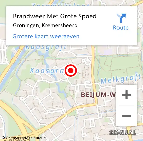 Locatie op kaart van de 112 melding: Brandweer Met Grote Spoed Naar Groningen, Kremersheerd op 25 september 2023 11:15