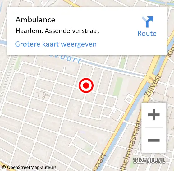 Locatie op kaart van de 112 melding: Ambulance Haarlem, Assendelverstraat op 25 september 2023 11:19