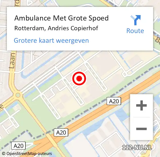 Locatie op kaart van de 112 melding: Ambulance Met Grote Spoed Naar Rotterdam, Andries Copierhof op 25 september 2023 11:20