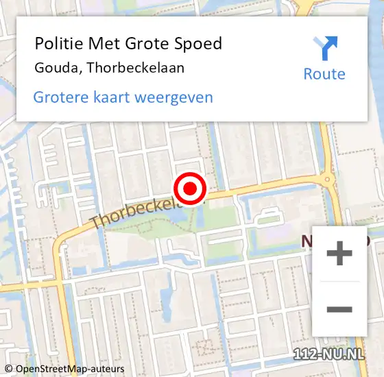 Locatie op kaart van de 112 melding: Politie Met Grote Spoed Naar Gouda, Thorbeckelaan op 25 september 2023 11:51