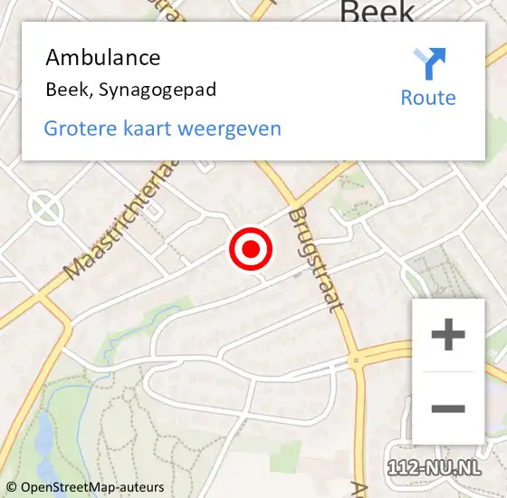 Locatie op kaart van de 112 melding: Ambulance Beek, Synagogepad op 9 september 2014 12:08