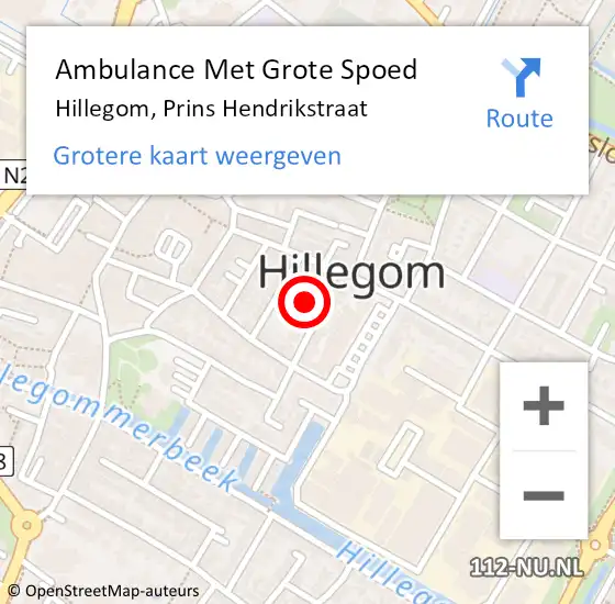 Locatie op kaart van de 112 melding: Ambulance Met Grote Spoed Naar Hillegom, Prins Hendrikstraat op 25 september 2023 12:32