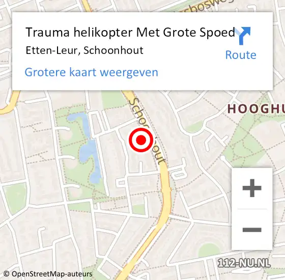 Locatie op kaart van de 112 melding: Trauma helikopter Met Grote Spoed Naar Etten-Leur, Schoonhout op 25 september 2023 12:35