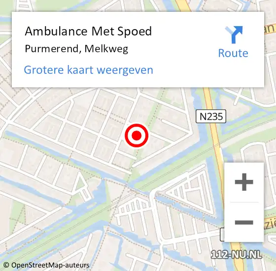 Locatie op kaart van de 112 melding: Ambulance Met Spoed Naar Purmerend, Melkweg op 25 september 2023 13:48