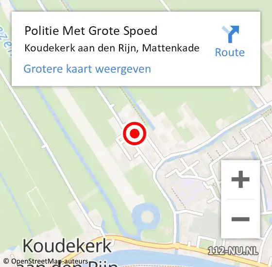 Locatie op kaart van de 112 melding: Politie Met Grote Spoed Naar Koudekerk aan den Rijn, Mattenkade op 25 september 2023 13:55