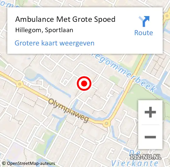 Locatie op kaart van de 112 melding: Ambulance Met Grote Spoed Naar Hillegom, Sportlaan op 25 september 2023 13:57