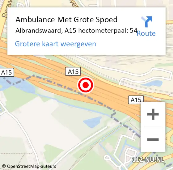 Locatie op kaart van de 112 melding: Ambulance Met Grote Spoed Naar Albrandswaard, A15 hectometerpaal: 54 op 25 september 2023 14:10