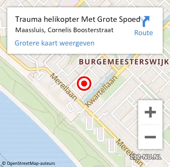 Locatie op kaart van de 112 melding: Trauma helikopter Met Grote Spoed Naar Maassluis, Cornelis Boosterstraat op 25 september 2023 15:01