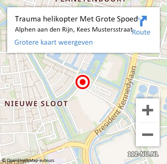 Locatie op kaart van de 112 melding: Trauma helikopter Met Grote Spoed Naar Alphen aan den Rijn, Kees Mustersstraat op 25 september 2023 15:27